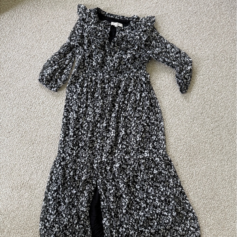 LOFT Monochrome Leaf Print Dress